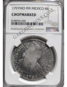 Carlos IV 8 Reales Mexico FM  1797 MBC  Resellos Chinos y certificada