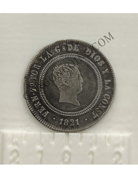 Fernando VII Resellkado de 10 Reales del 1821 Madrid S.R. en EBC+