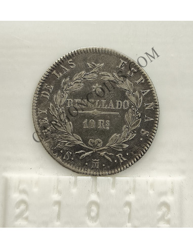 Fernando VII Resellkado de 10 Reales del 1821 Madrid S.R. en EBC+