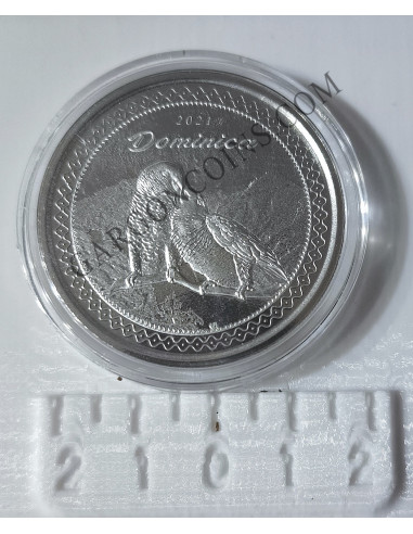 Dominica  2  Dolares 2021  1 onza de plata pura Esatern Caribian  LOROS