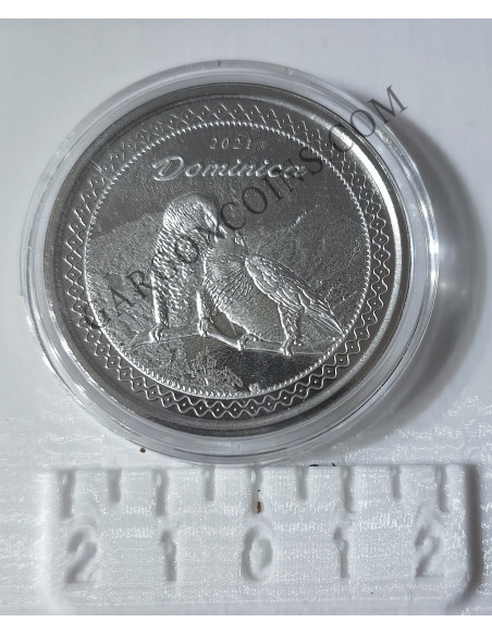 Dominica  2  Dolares 2021  1 onza de plata pura Esatern Caribian  LOROS
