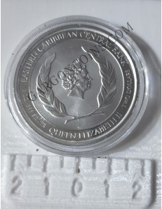 Dominica  2  Dolares 2021  1 onza de plata pura Esatern Caribian  LOROS