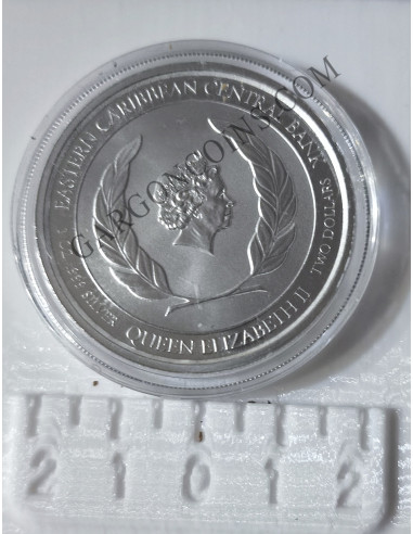 Dominica  2  Dolares 2021  1 onza de plata pura Esatern Caribian  LOROS