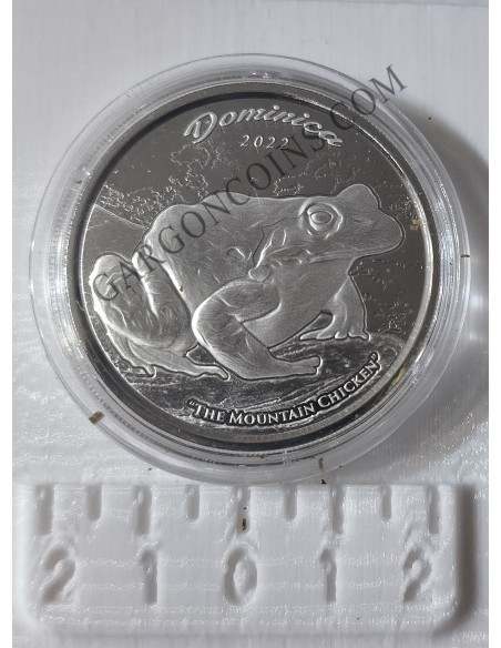 Dominica  2  Dolares 2022  1 onza de plata pura Esatern Caribian Mountain chicken FROG