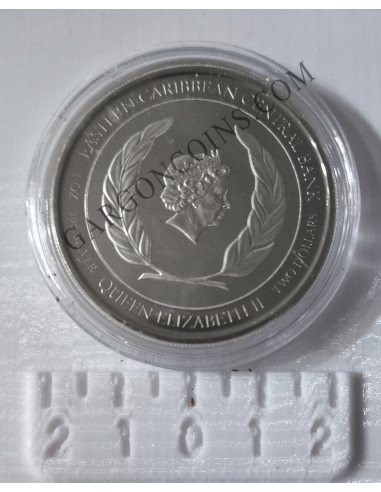 Dominica  2  Dolares 2022  1 onza de plata pura Esatern Caribian Mountain chicken FROG