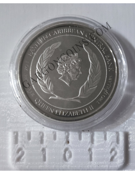 Dominica  2  Dolares 2022  1 onza de plata pura Esatern Caribian Mountain chicken FROG