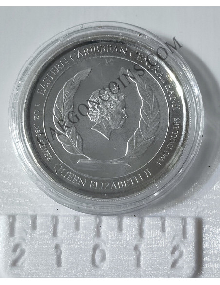 Grenada  2  Dolares 2022  1 onza de plata pura Esatern Caribian