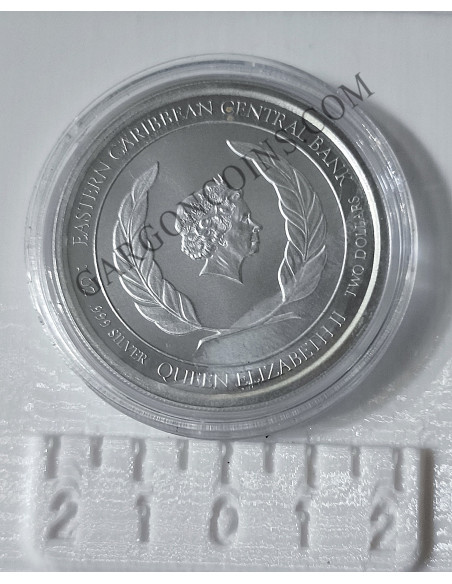 Santa Lucía 2 Dolares 2022  1 onza de plata pura Esatern Caribian