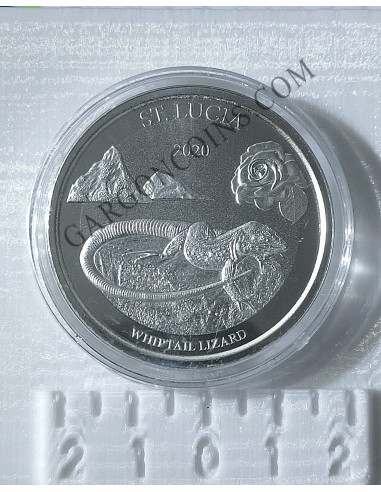 Santa Lucía 2 Dolares 2020 1 onza de plata pura Lagartija colilarga