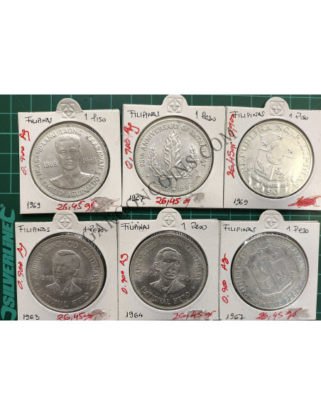 LOTE 2  6 * Monedas Filipinas 1 Piso de 26.45 gr de Plata de 0.900