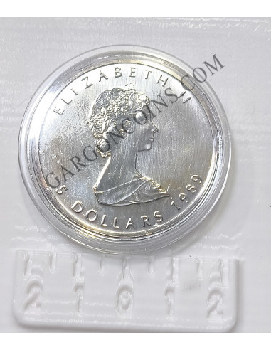 Canada 5 Dolares  1989  1 onza Plata pura Maple Leaf