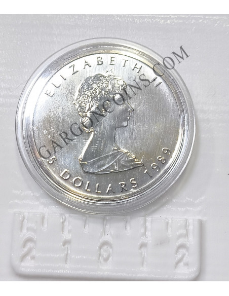 Canada 5 Dolares  1989  1 onza Plata pura Maple Leaf