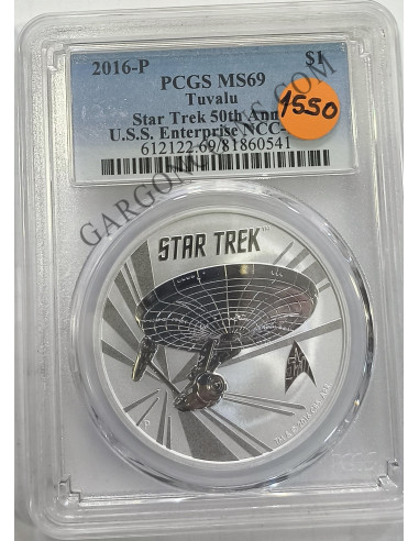 Tuvalu 1 Dolar 2016-P del 50 Aniversario de Star Trek : U.S.S. Enterprise. Certificado PCGS
