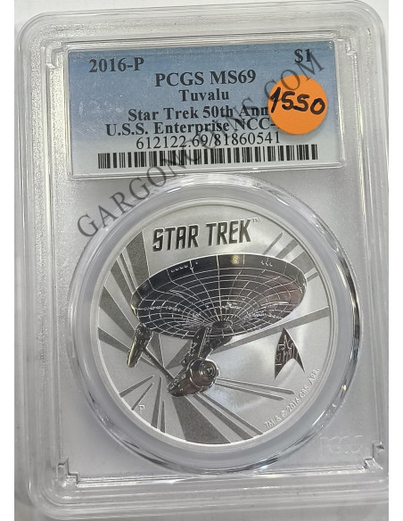 Tuvalu 1 Dolar 2016-P del 50 Aniversario de Star Trek : U.S.S. Enterprise. Certificado PCGS