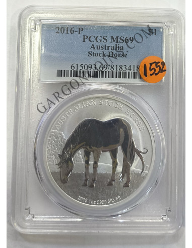Australia  1 Dolar 2016 Stock Horse Certificado PCGS  MS 69 onza troy