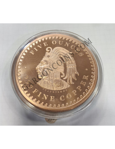 Espectacular pieza de 5 onzas de cobre puro de Golden State Mint. Motivo Azteca