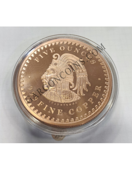 Espectacular pieza de 5 onzas de cobre puro de Golden State Mint. Motivo Azteca