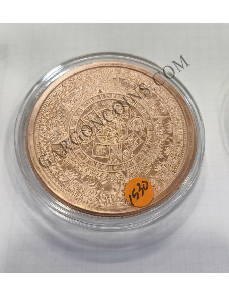 Espectacular pieza de 5 onzas de cobre puro de Golden State Mint. Motivo Azteca