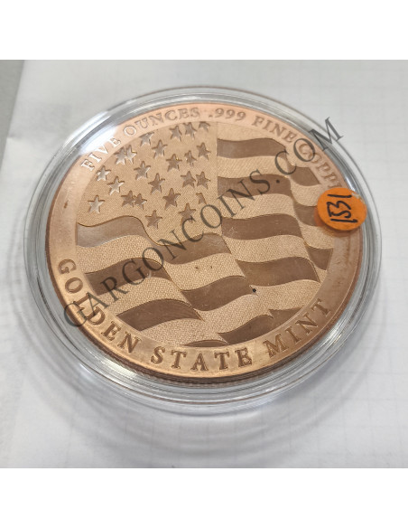 Espectacular pieza de 5 onzas de cobre puro de Golden State Mint. MotivoBandera y Aguila de Usa