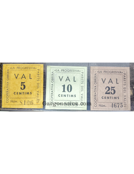 Cooperativa Obrera "La Progresiva" Parets del Valles Serie de 5,10 y 15 centims  Carton S/C