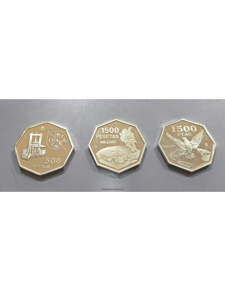 Colección 3 monedas de 1500 Pesetas del Milenio de la FNMT Octogonales
