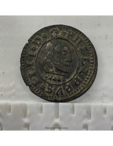 Felipe IV 16 Maravedís 1663 de Burgos  y ensayador R en EBC