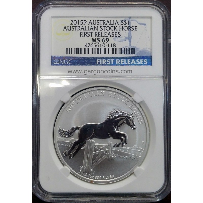 Dollar 2015 Australian Stock Horse. 1 onza troy Calidad (MS69) Certificada NCG